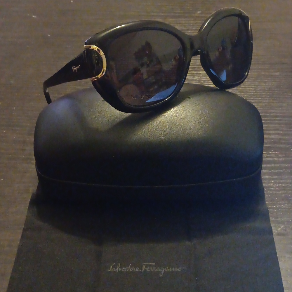 Salvatore Ferragamo Black Sunglasses With A Branded Case & Cleaning Cloth (EUC) - Picture 2 of 8